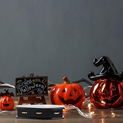 Miniatura 9 de MAGICLULU 1 caja de anillo de ataúd de madera para Halloween, decoración de ataúd negro, caja de dulces espeluznante para fiesta