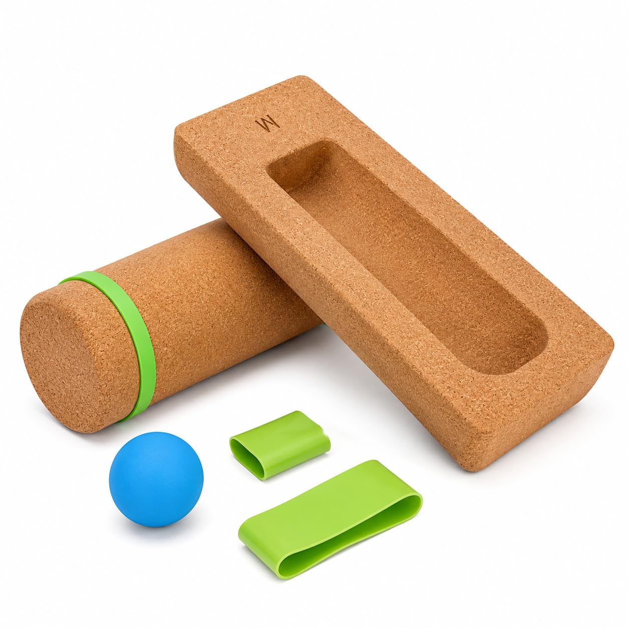 Cork Balance Board 4-in-1 Set with Roller, Massage Ball & Toe Resistance Bands for Foot Strength, Natural Cork,Ankle Stability, Core Muscles & Mobility Training,Compact Wobble Board for Home.