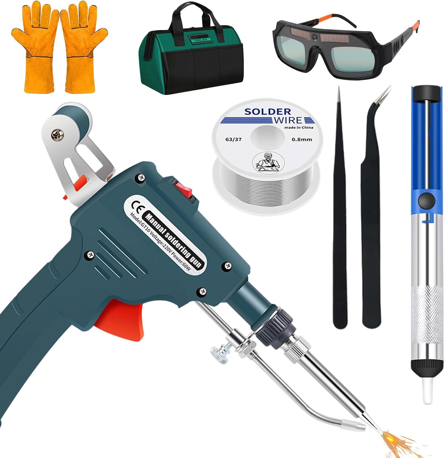 60 W Manual Soldering Gun Portable Multifunctional Laser Welding Device 60 W Electronic Soldering Gun Kit Automatic Electronic Soldering Gun Kit for Jewellery DIY Circuit Board Repair C Outer