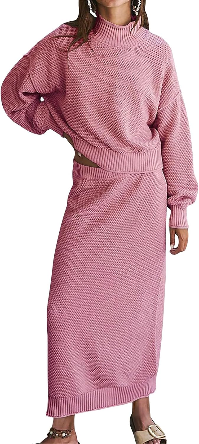 2 Piece Skirt Sets for Women High Neck Pullover Tops and Pencil Skirts Sets Matching Lounge Sets Fall Fashion Sets