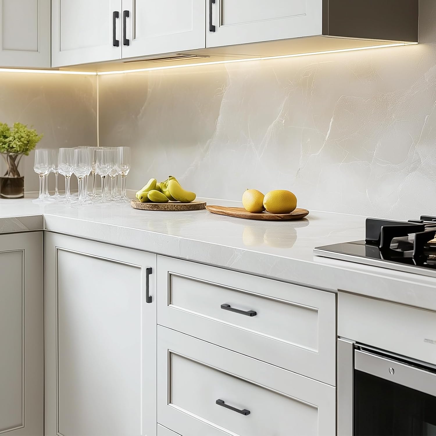 HOME EDIT Black Cabinet Pulls 5 Inch Hole Spacing Wide Base Kitchen Cabinet Handles for Drawers 24 Pack