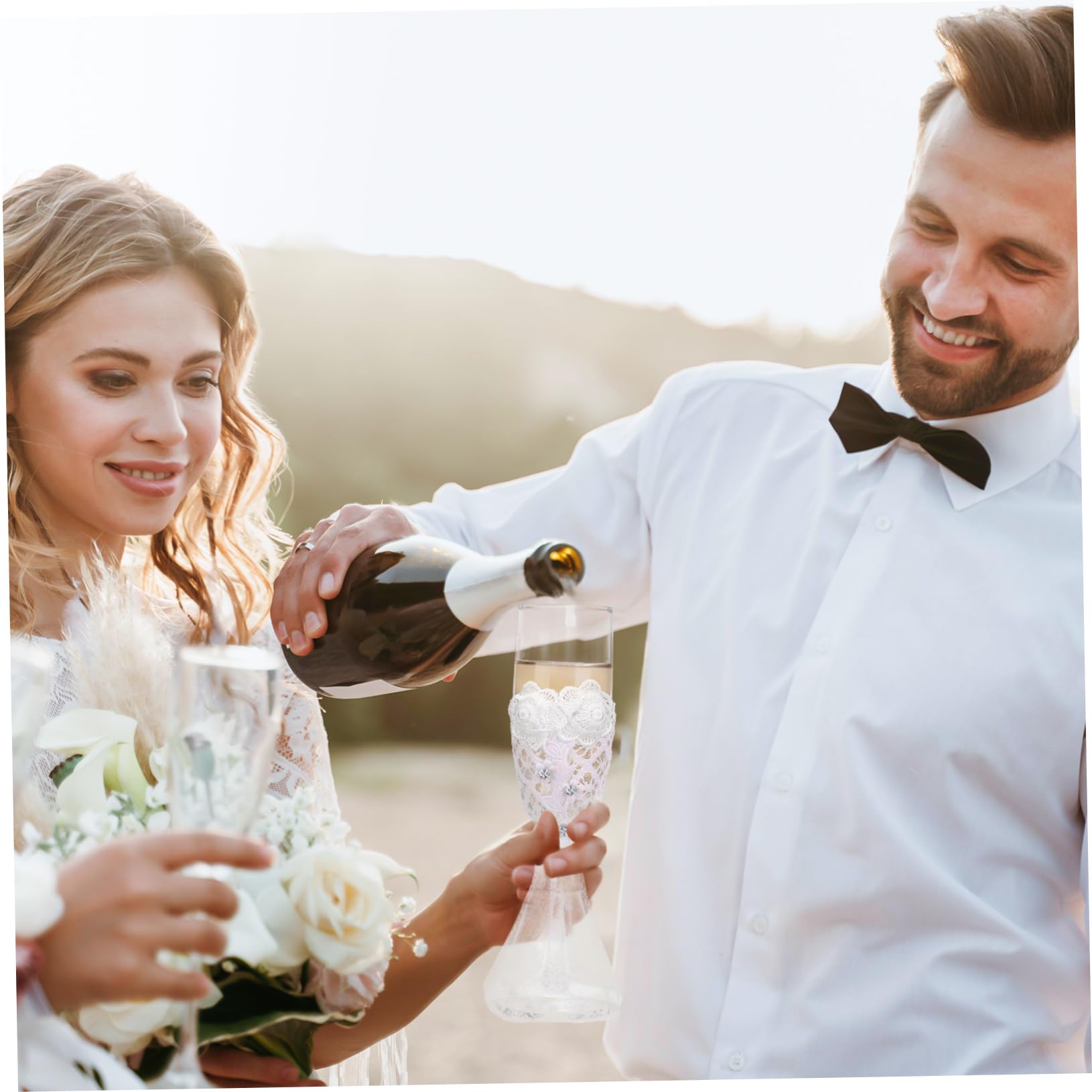 POPETPOP Coupe de Mariage en Verre Lot de 1 Set, Design Élégant pour Toasts | Finition Arrondie, Prise en Main Confortable, Capacité Optimale, Usage Fêtes et Célébrations