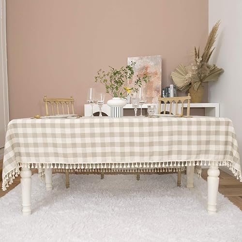 Miniatura 7 de Mantel de estilo rústico a cuadros, mantel rectangular de lino de algodón, para cocina, comedor, restaurante, casa de campo, Acción de Gracias o