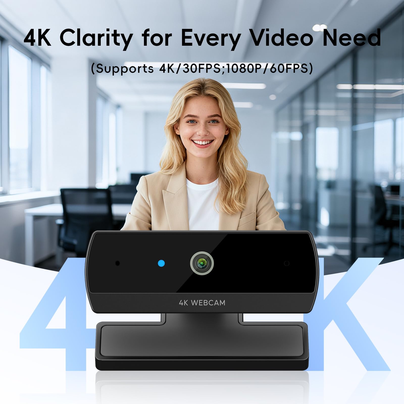 Nisheng 4K Webcam, Streaming Camera for PC with 2 Noise-Canceling Microphones, USB Webcam for Laptop, Built-in Privacy Cover, Plug & Play Camera for Zoom, Teams, Streaming, and Gaming Recording: S7