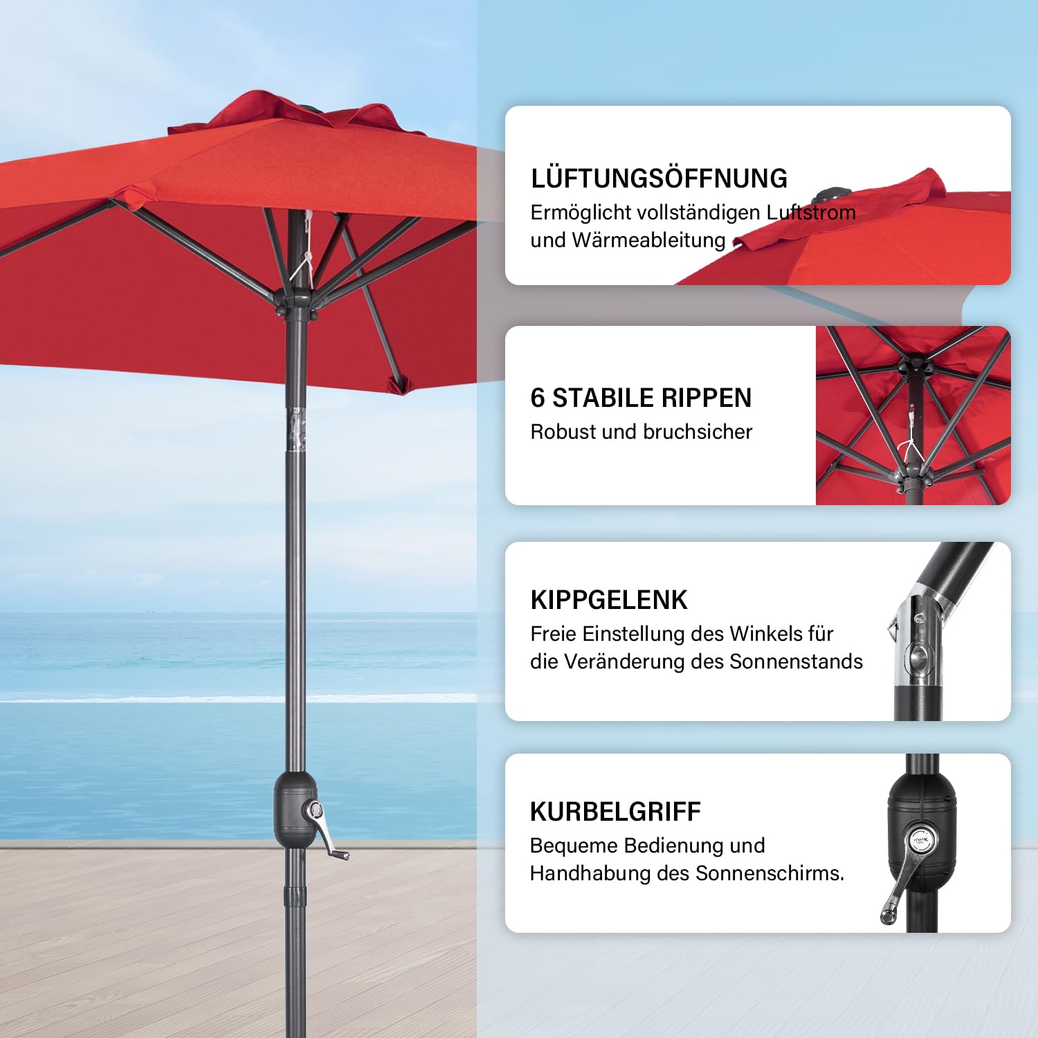 Angel Living Sonnenschirm 3M mit Kurbel und Neigung, Marktschirm mit UV50+ für Garten Terrasse Balkon