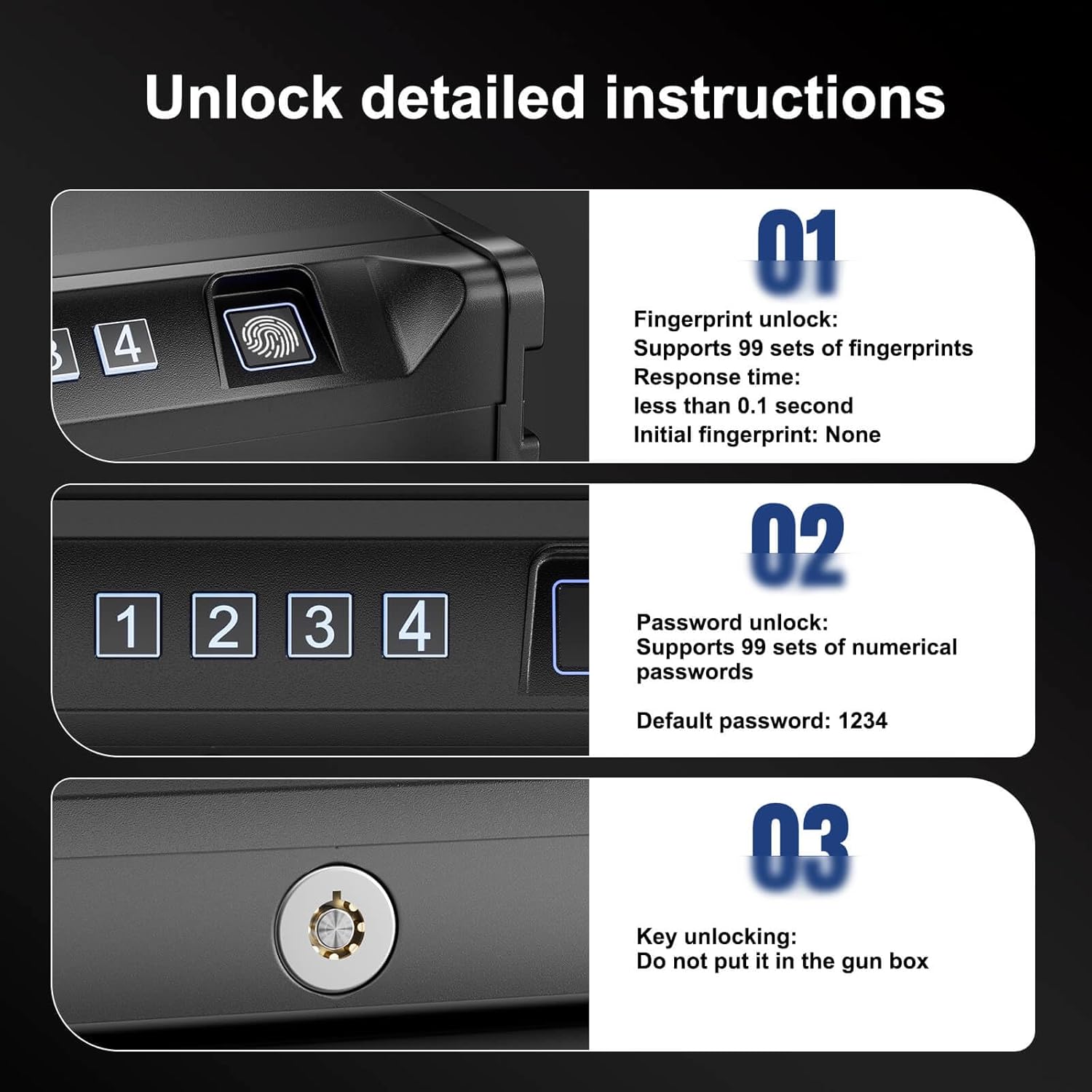 Biometric Gun Safe for Pistols 3-Ways unlock Fingerprint Digital PIN Key Handgun Safe with LCD Screen, Lock box for living room Bedroom Nightstand and Car