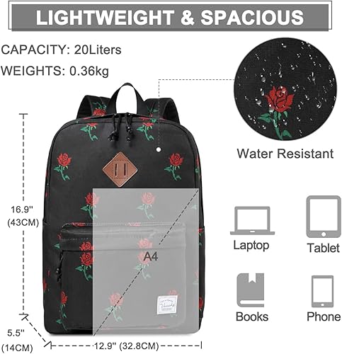 Miniatura 2 de VASCHY - Mochila ligera resistente al agua, mochila casual para mujeres, adolescentes y niñas, rosas