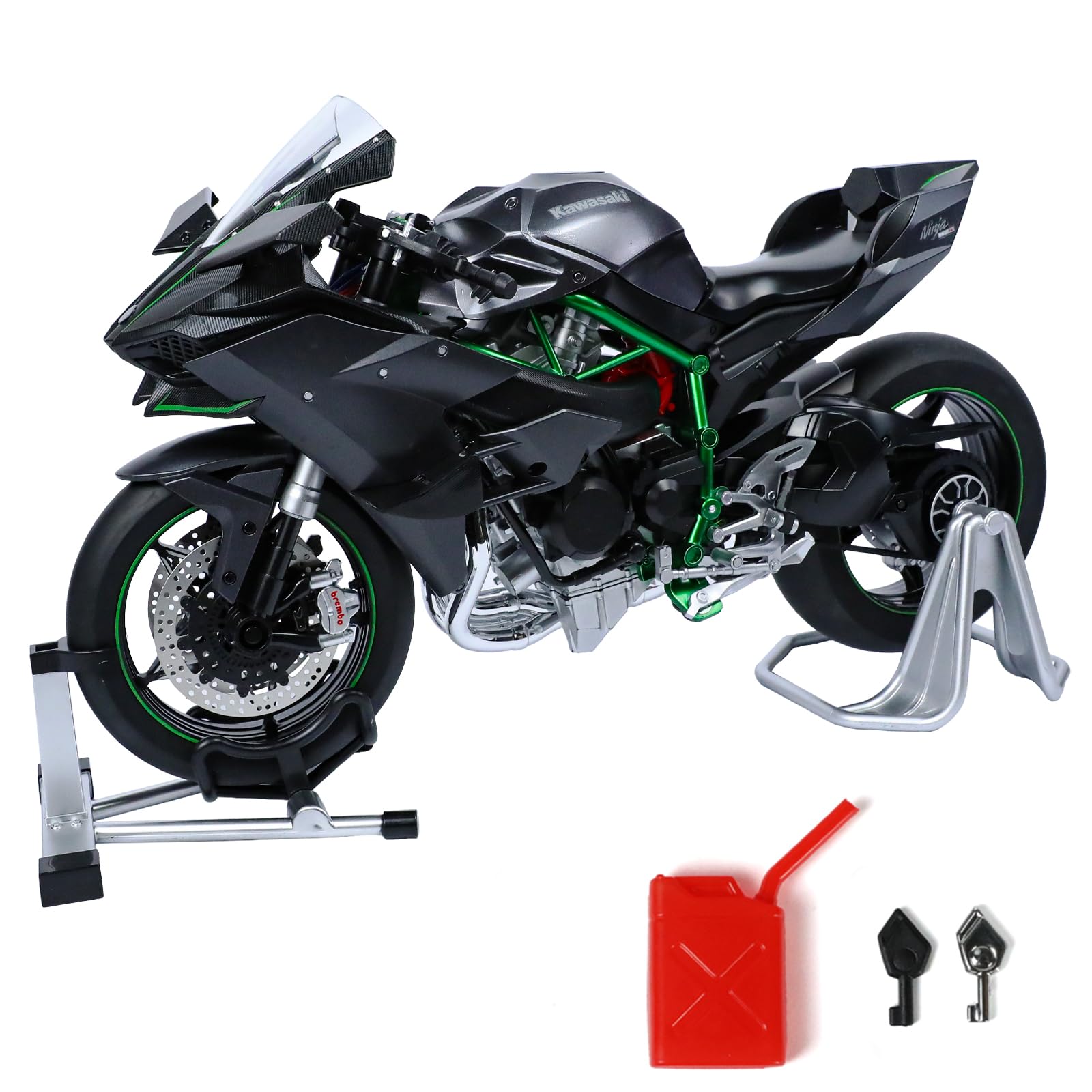 1:6 Motorcycle Model for Kawasaki Ninja H2R Metal Die-cast Motorcycle Model with Imitation Key Sound Light Spray Moto Classic Collection Gift for Adult(Black)-image-40