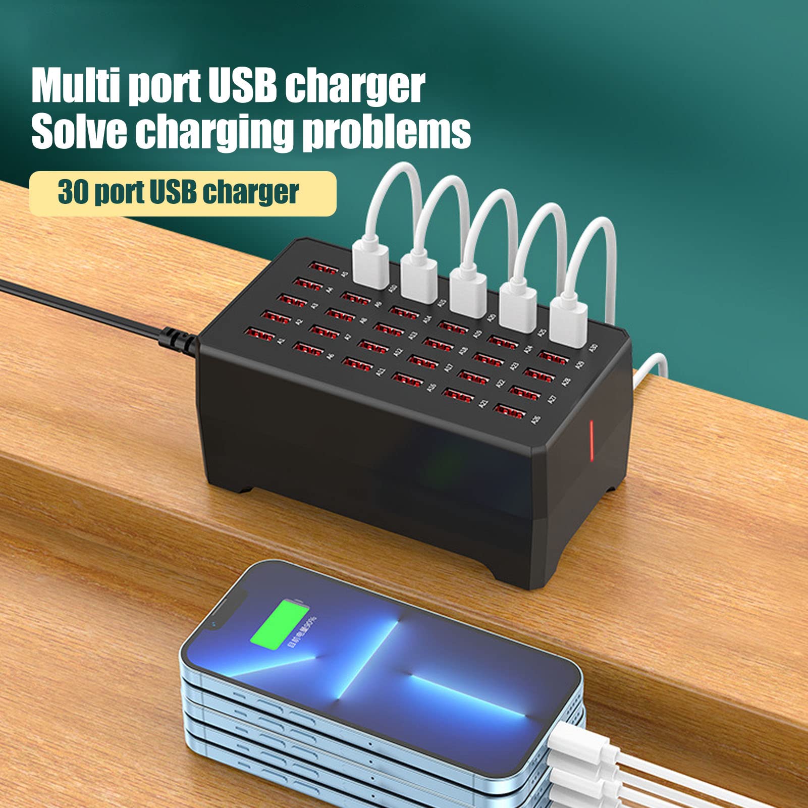 Stazione di Ricarica USB da 150 W a 30 Porte, Hub di Ricarica da Tavolo WT268 per Dispositivi Multipli, 6 Protezioni, Dock di Ricarica USB per Famiglie per Smartphone, Tablet