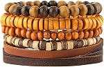 HZMAN Mix 5 Wrap Bracelets Men Women Hemp Cords Wood Beads Ethnic Tribal Bracelets Leather Wristbands