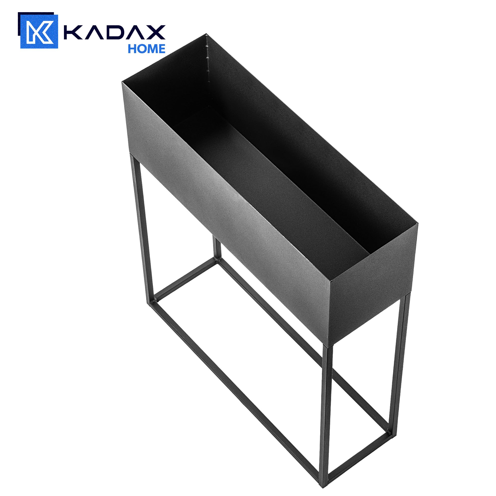 KADAX Jardinera ancha de barra de acero negro, soporte para flores para interior y exterior, parterre, maceta, macetero, soporte para flores (altura: 70 cm)