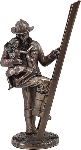 Ebros Men of Duty - Figura decorativa de escritorio de bomberos, héroe salvador de niños, descendente de escalera, hechos heroicos, escritorio,