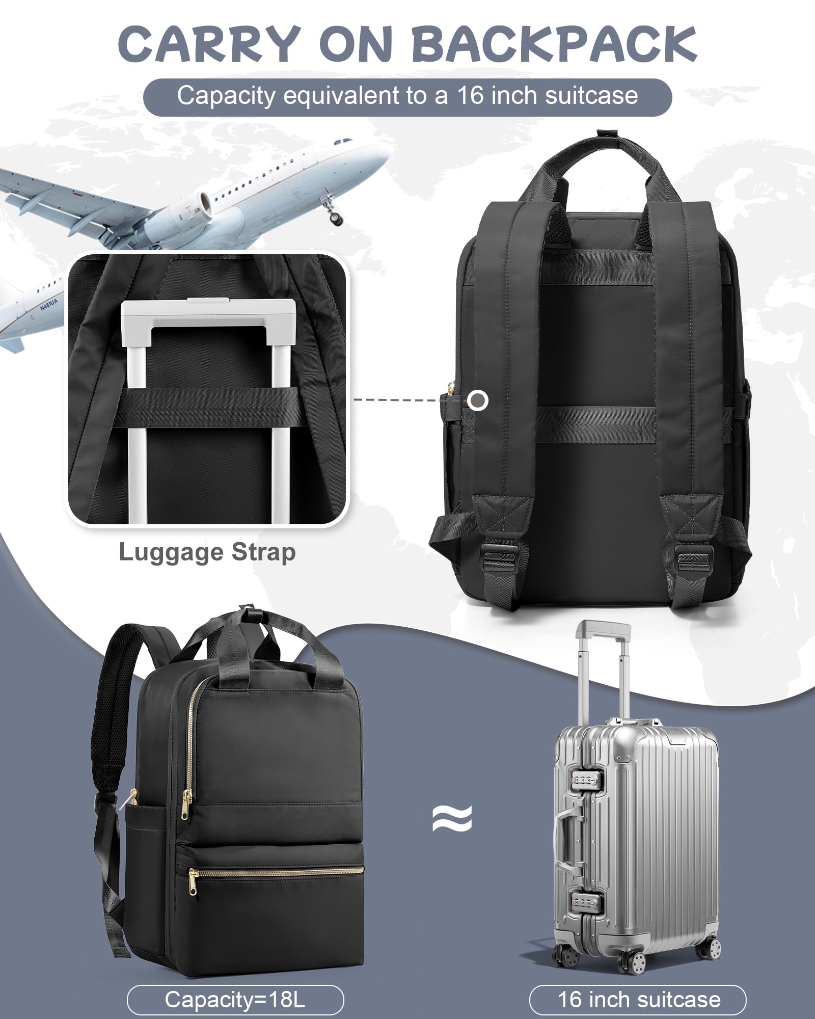 bergsalz Nero Zaino Donna Uomo Zaino Sportivo Impermeabile Zaino Da Palestra Con Scomparto per Tasca Umida Zaino Da Viaggio Aereo Bagaglio A Mano Zaino Fitness Casual
