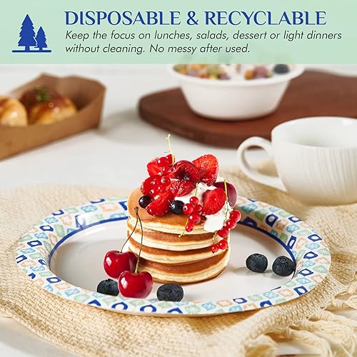 Miniatura 8 de MUCHII Platos de papel desechables de 8.375 pulgadas, 288 platos de papel, platos de papel desechables a prueba de remojo para uso diario, platos de