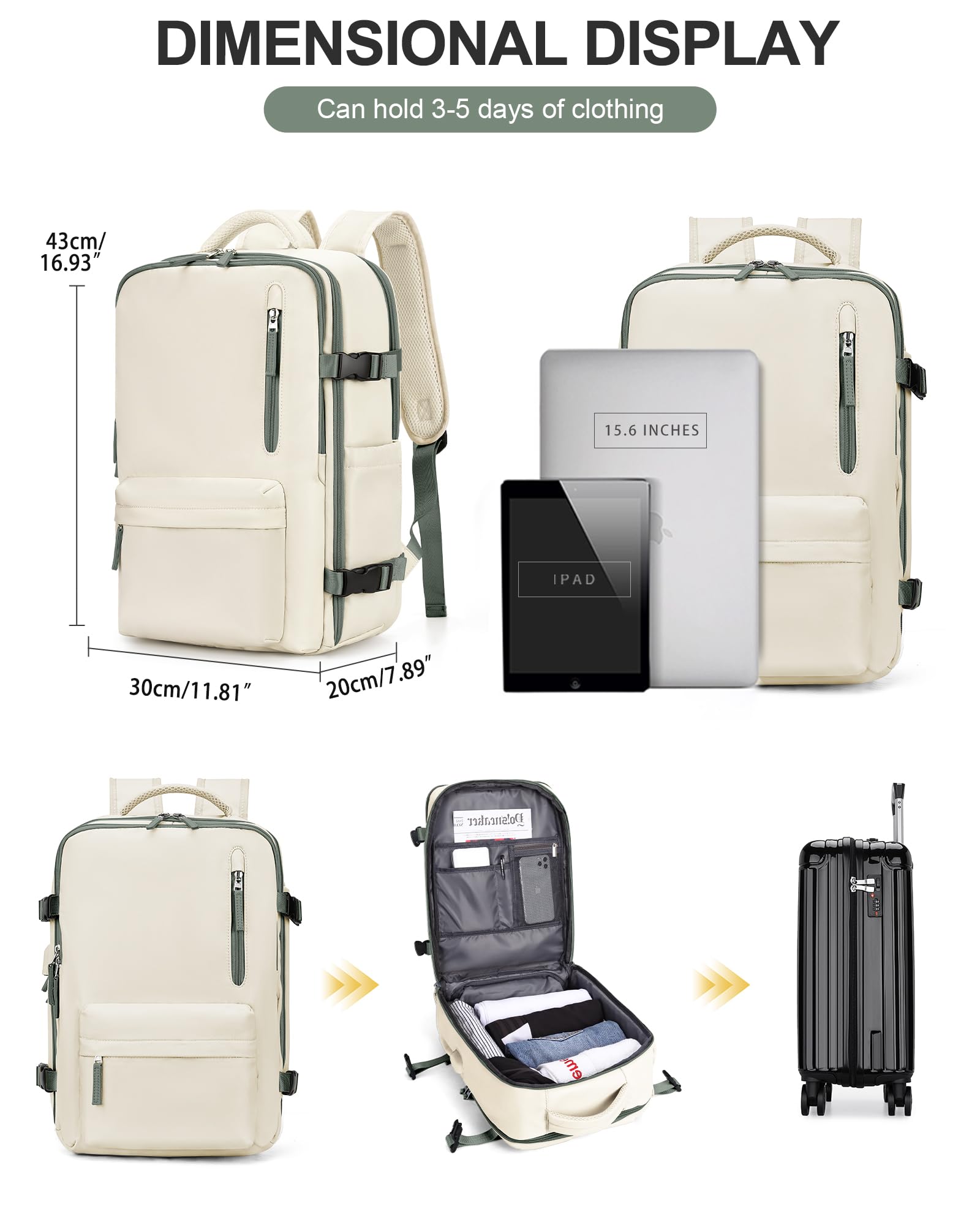 BJLFS Borse da Cabina per Ryanair 40×20×25 Bagaglio a Mano Easyjet 45×36×20 Borsa Zaino da Viaggio, Zaino da trekking,Zaino Casual per laptop da 14 pollici per scuola