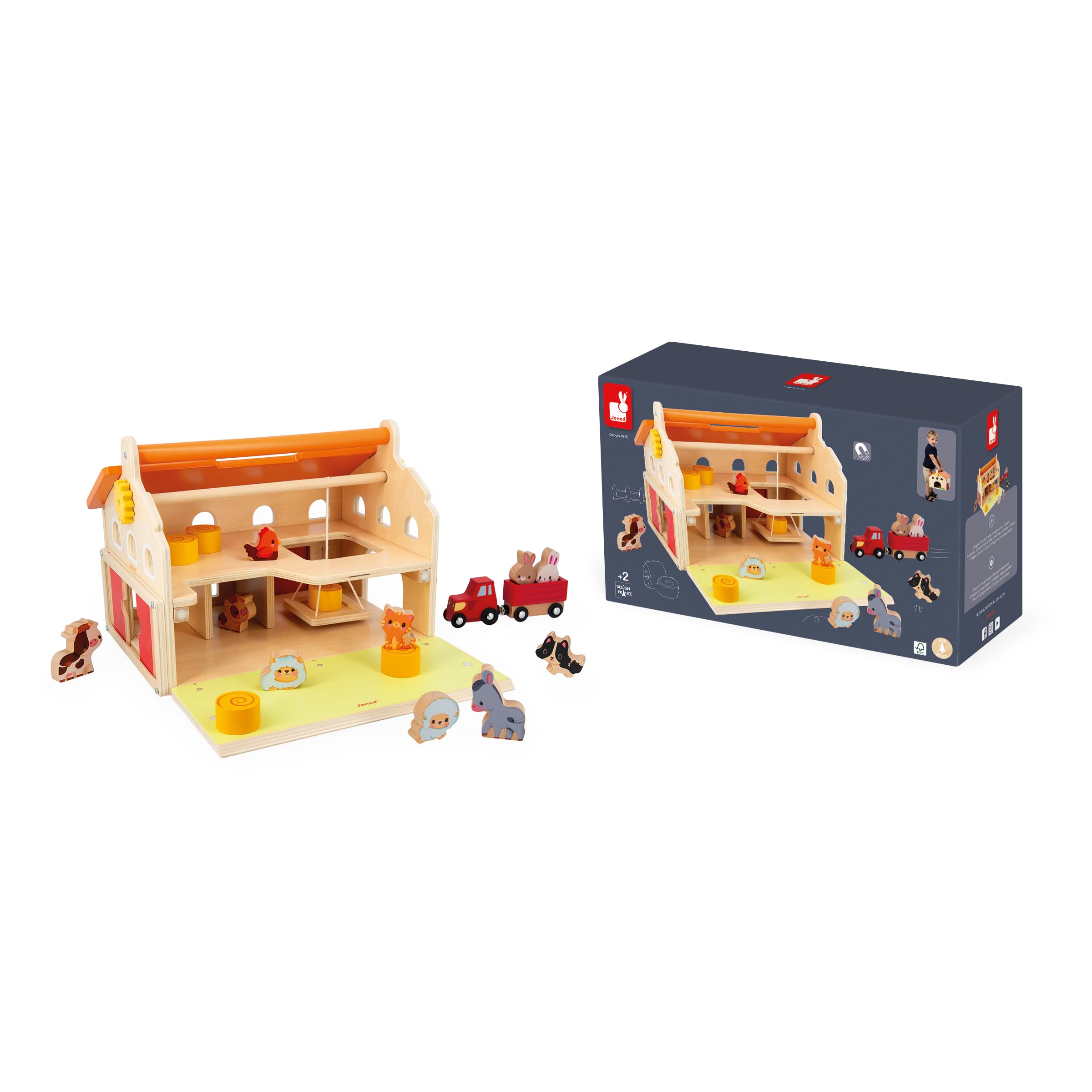 Janod - Mi Primera Granja de Madera Infantil - 16 Accesorios - Juguete de Imitación Infantil - Ejercita Destreza e Imaginación - Juguete de Madera FSC - A Partir de 24 Meses, J03318