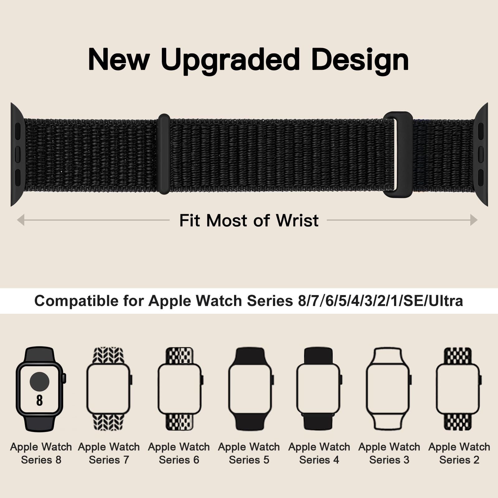 Yoohoo Nylon Cinturino Compatibile con cinturino Apple Watch 38mm 40mm 41mm 42mm(Series 10) uomo donna, cinturino sportivo regolabile per iWatch Serie 10 9 8 7 6 5 4 3 2 1 SE SE2 Ultra Ultra2