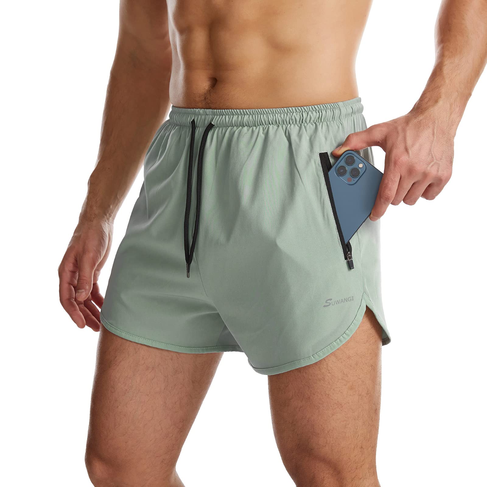 Suwangi Herren Sport Shorts Laufshorts Kurze Hose Schnell mit Innenslip Trocknend Sporthose mit Tasch