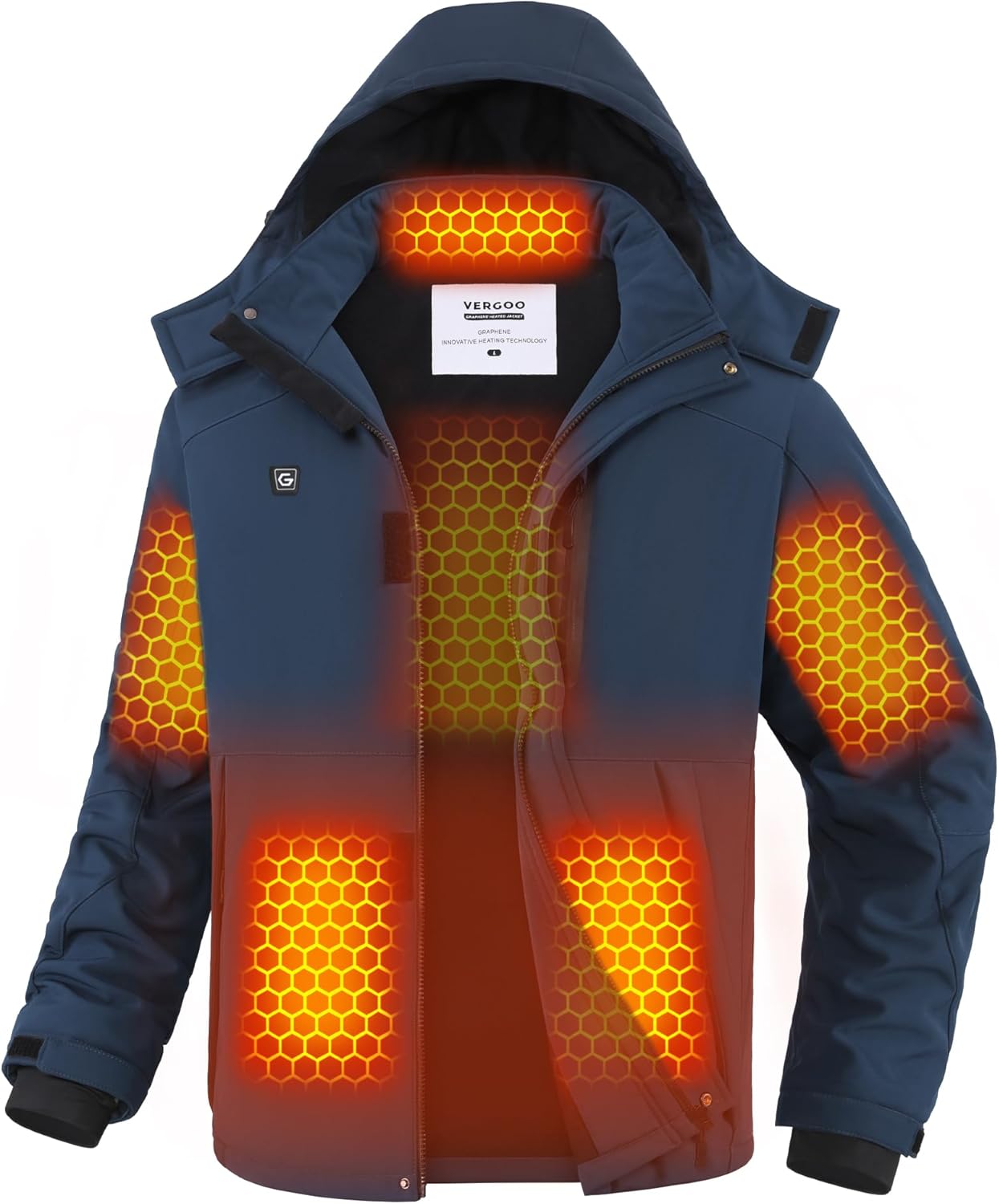 VERGOO Graphene Mens Heated Jackets with 18400mAh Battery Pack Winter Waterproof Electric Self Heating Coat with Hood