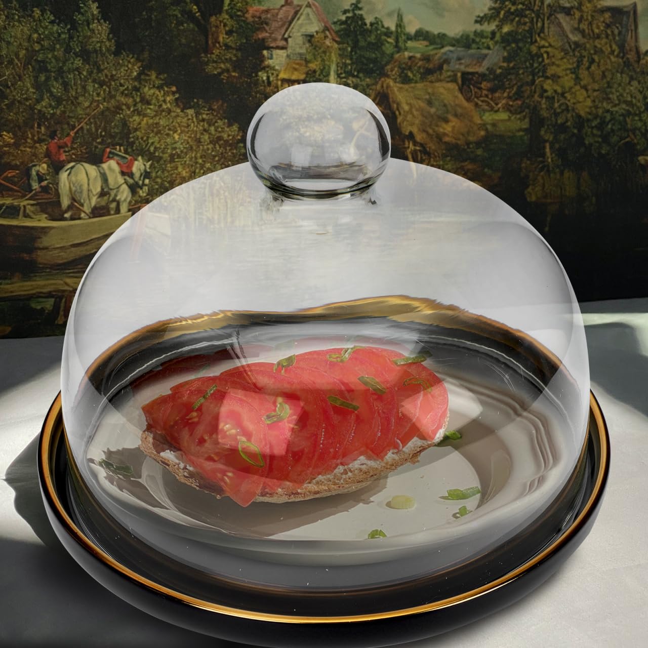 Cabilock Mini cloche à gâteau en verre - Cloche à fromage - Avec assiettes en céramique - Rose - Cloche en verre - Pour invités de mariage, gâteaux, repas et desserts