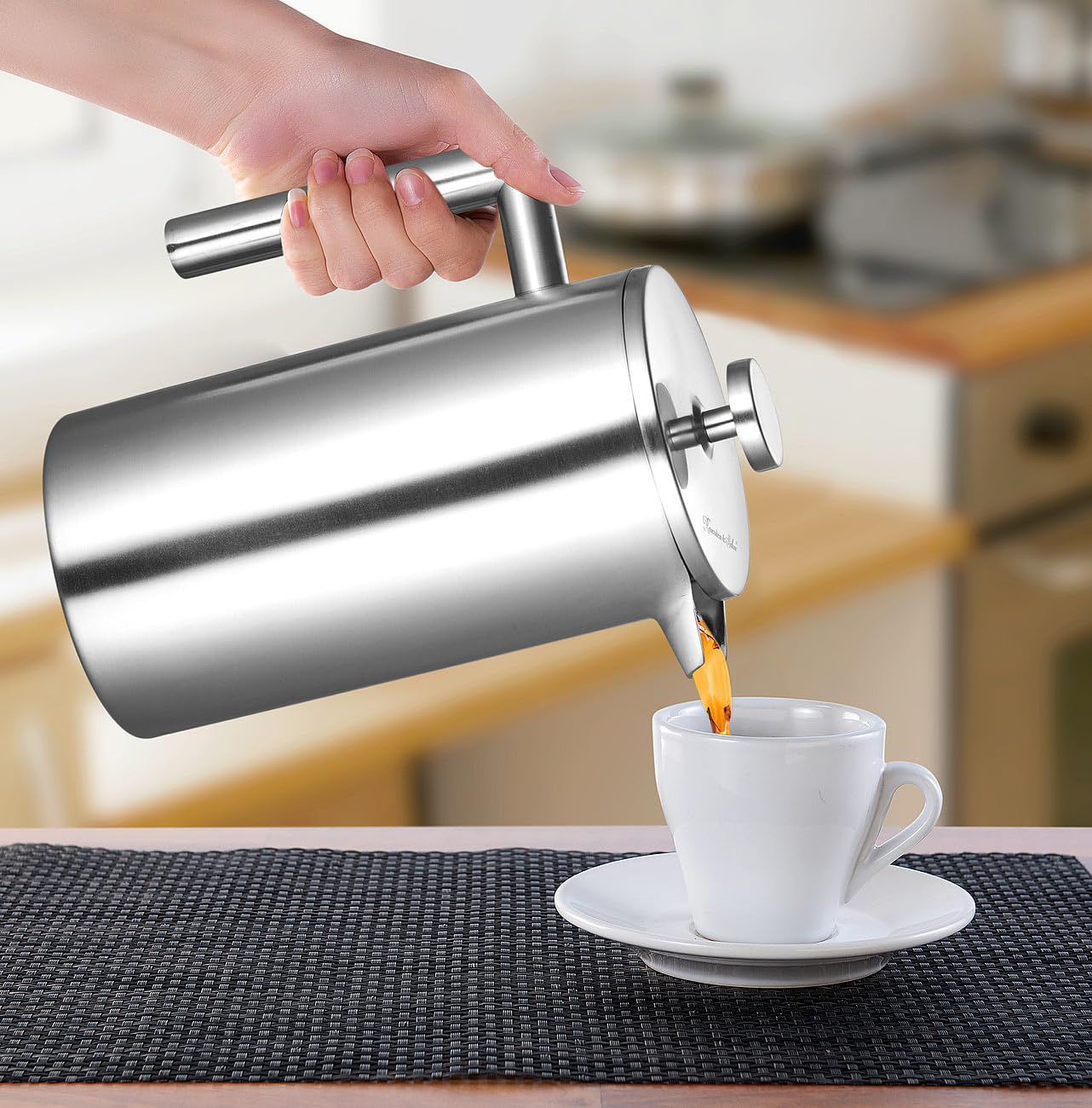 Rosenstein & Söhne Isolierkanne: French-Press, 1,5 Liter, doppelwandig, Edelstahl, Vakuum-Isolierung (French Press 1 5 l Thermo, Frenchpress, Tasse)
