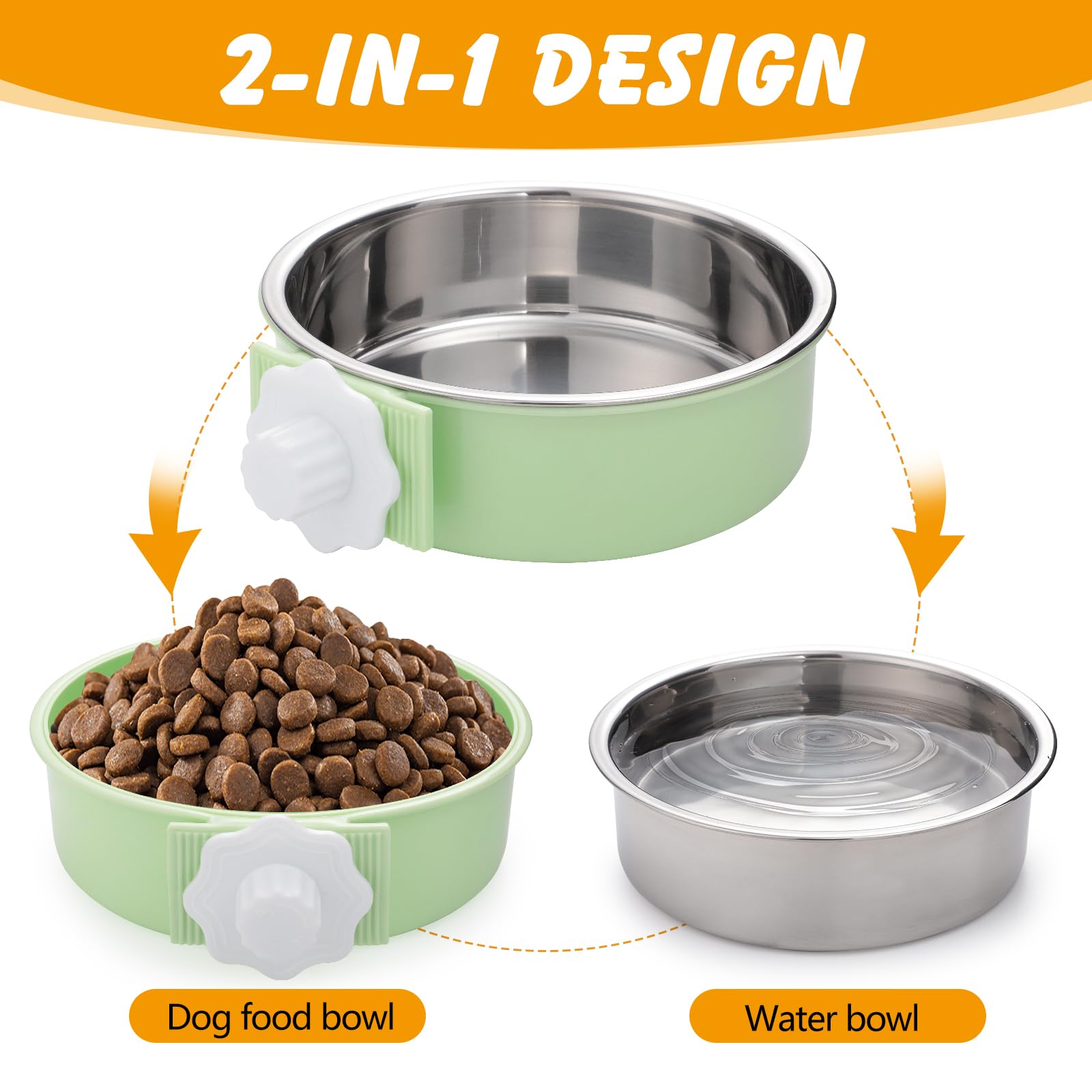 2 Pcs 2-in-1 Pet Crate Bowls, 15cm/6In 750ml Hanging Cage Dog Bowl Removable Cage Water Bowls for Dog Cat - Image 3