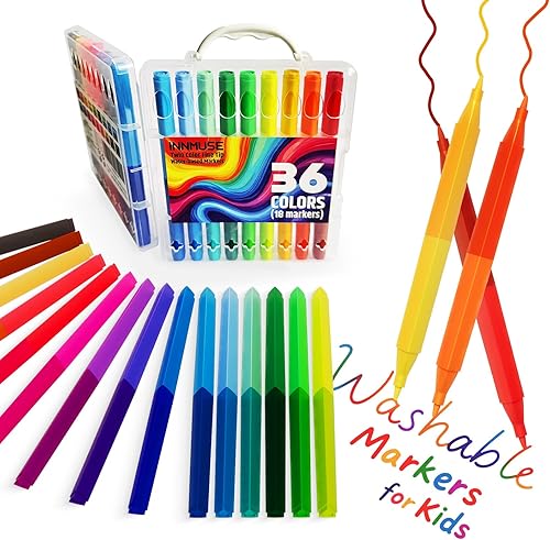 Mini marcadores lavables de doble cara para niños de 4 a 12 años, 36 colores no tóxicos, marcadores finos con estuche de viaje, artículos esenciales