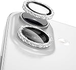 CloudValley All Bling Camera Lens Protector for iPhone 17, iPhone 16/ 16Plus, 9H Tempered Glass, [1 Step Installation Tray] Ultra-tough HD Metal Individual lens protector Accessories, All Glitter Purple
