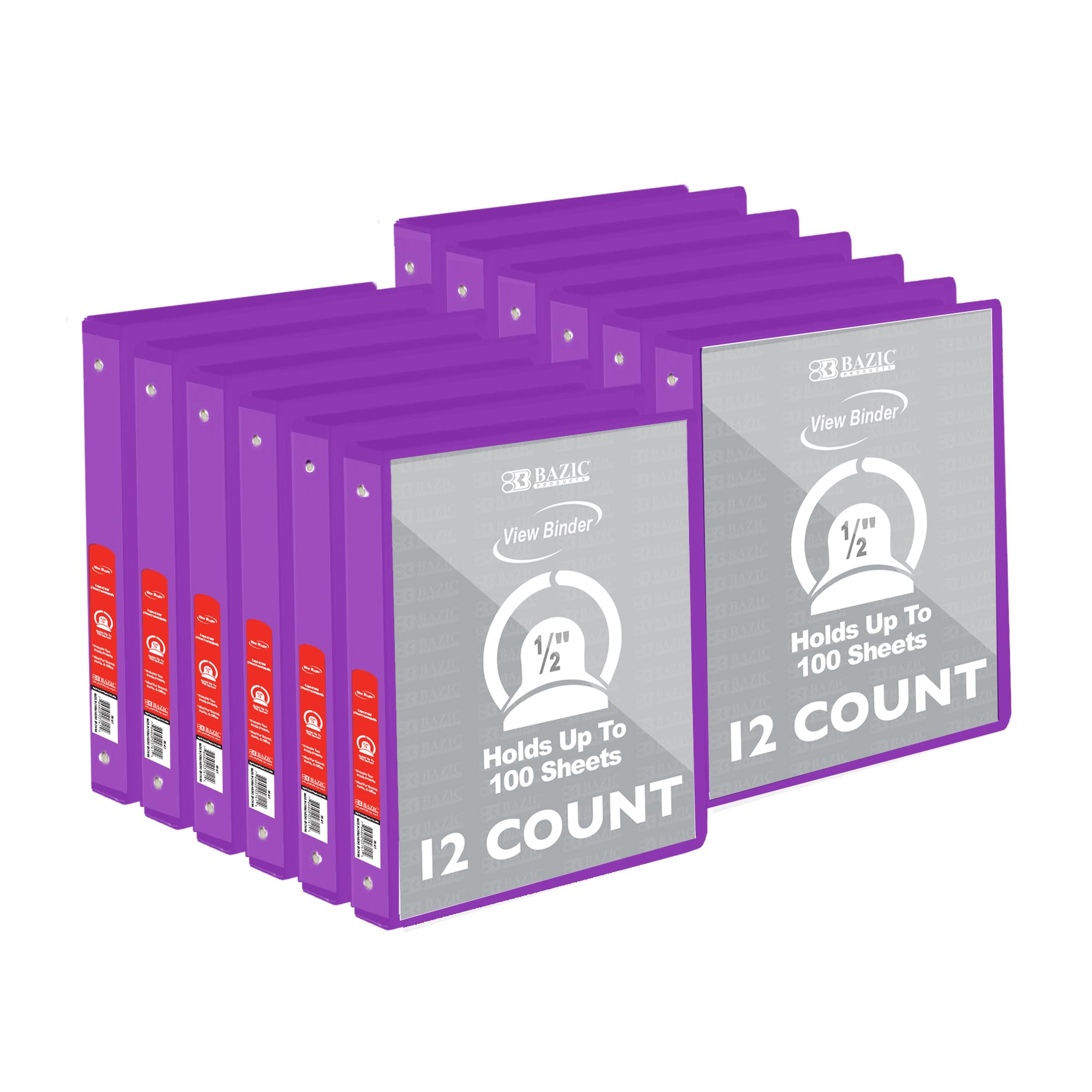 BAZIC Products 1/2 in Purple 3-Ring View Binder, Round Ring, 12-Case
