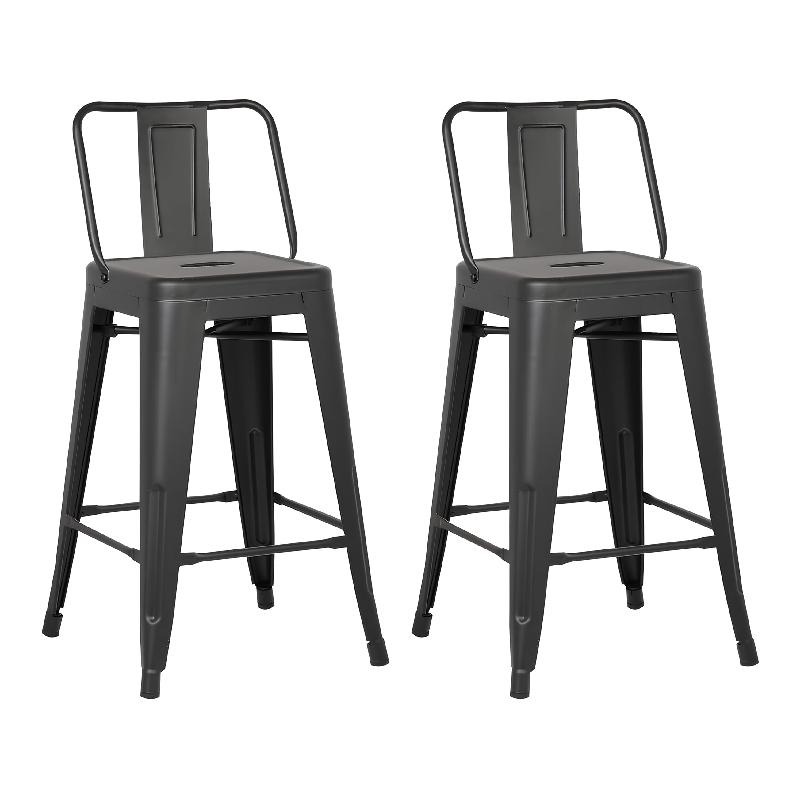 AC Pacific 24” Metal Barstool Set of 2 – Country Rustic Style with Low Back, Lightweight & Sturdy Build, Easy Assembly – Matte Black