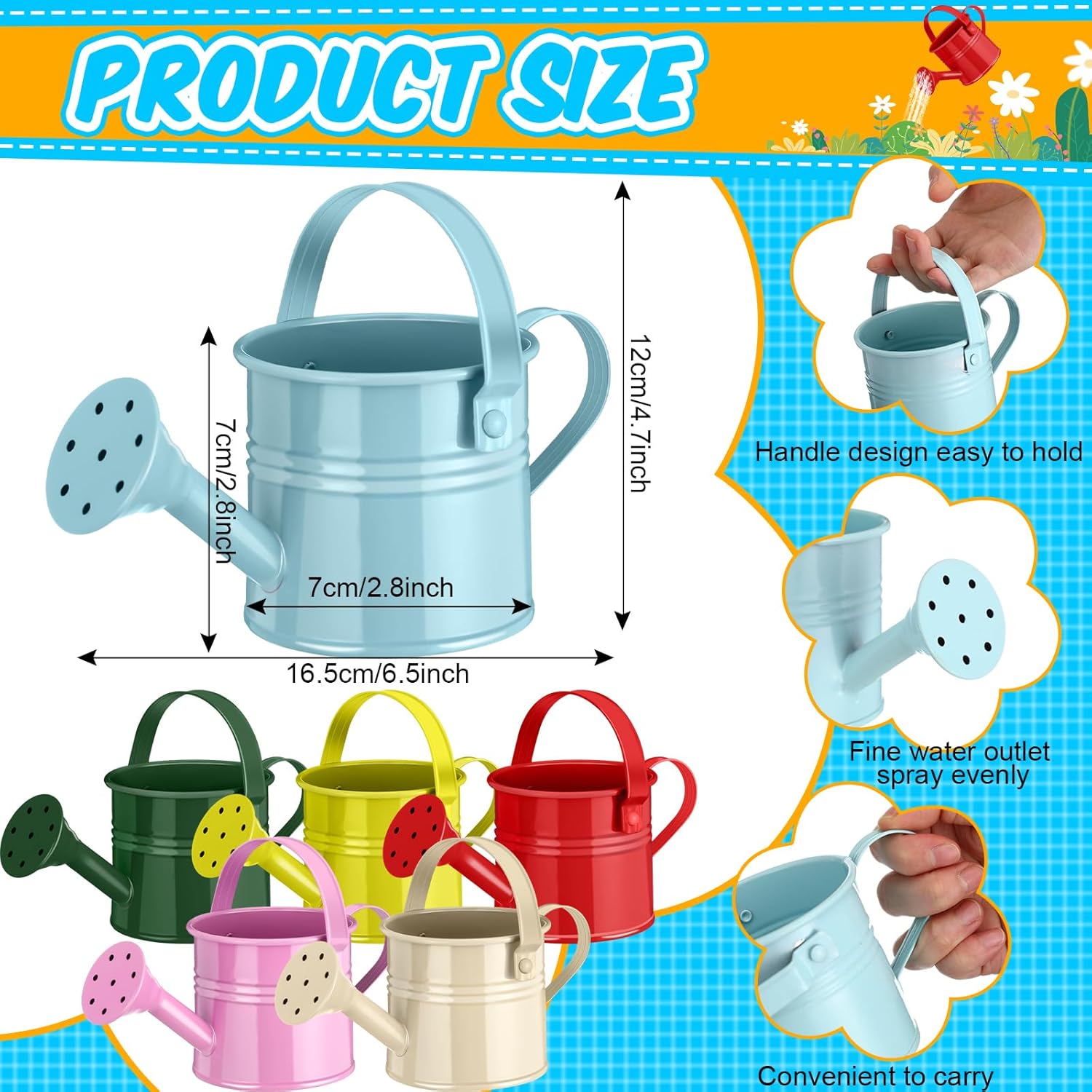 130 Pcs Kids Garden Tools Set Include 6 Pcs Small Metal Watering Can 24 Gardening Tools Kit Shovel, Rake, Fork and Trowel with Wooden Handle and 100 Stickers for Kids Beach Planting Gifts