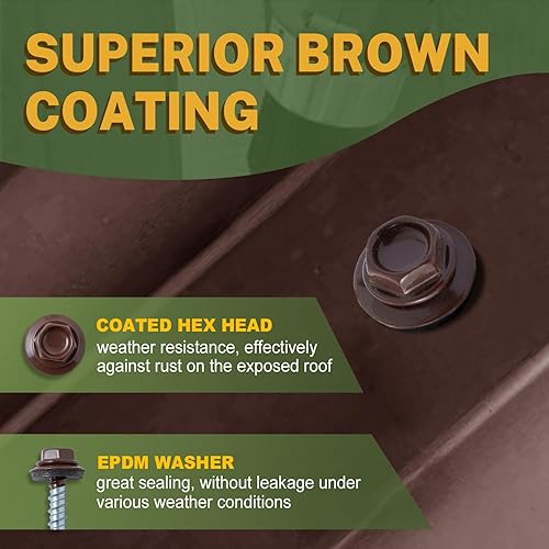 Miniatura 10 de LIONMAX Tornillos de metal para techos #10 × 1 pulgada, 300 unidades, tornillos de techo de chapa de metal chapados en zinc, arandela de goma, punta