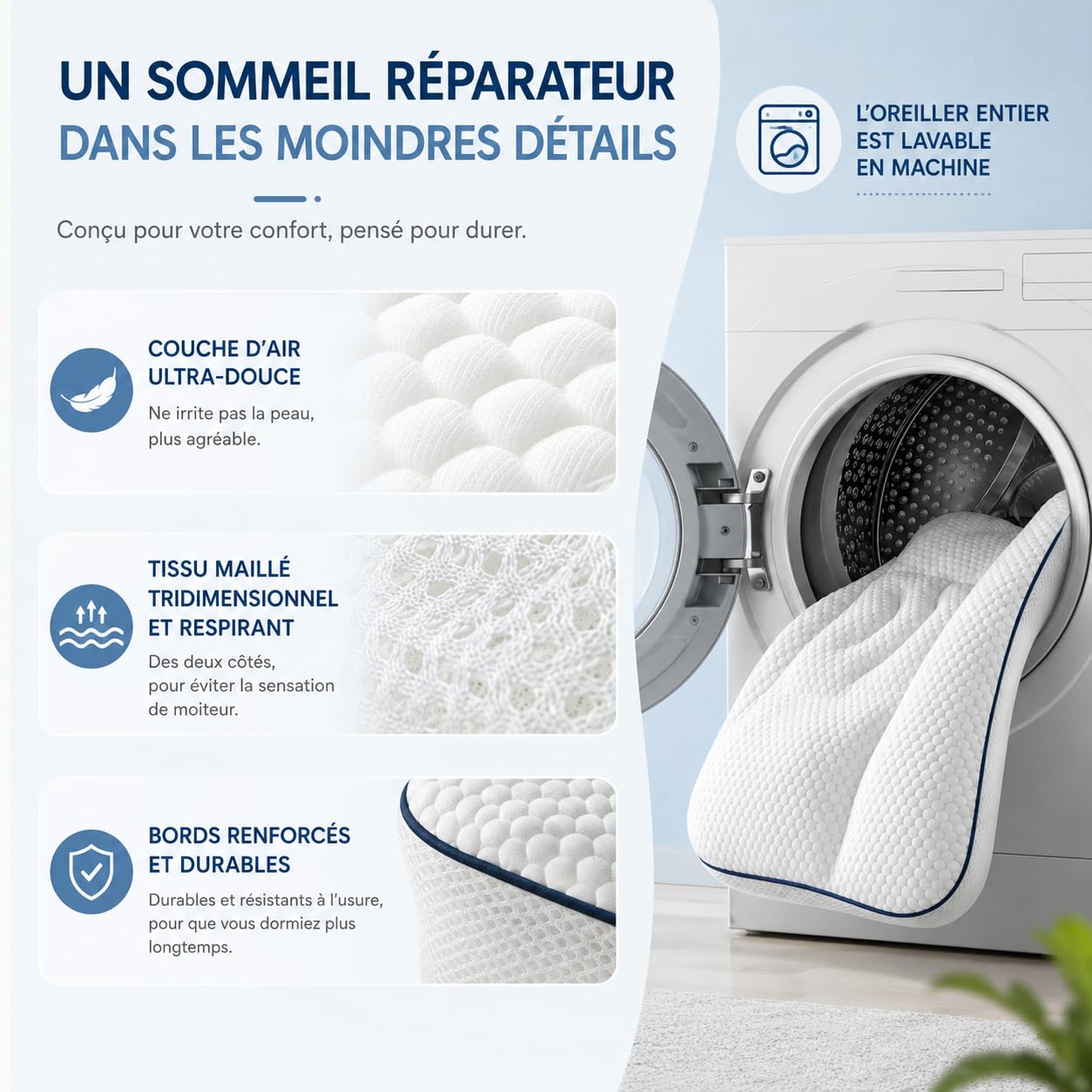 DZ'HUE Oreiller Ergonomique Enfant, 2027 Nouveau Oreiller Enfant, Oreiller Postural Enfant, Toutes Les Saisons,LéGer Et Respirant pour Le Sommeil des Enfants. (H2 (3 À 8 Ans))