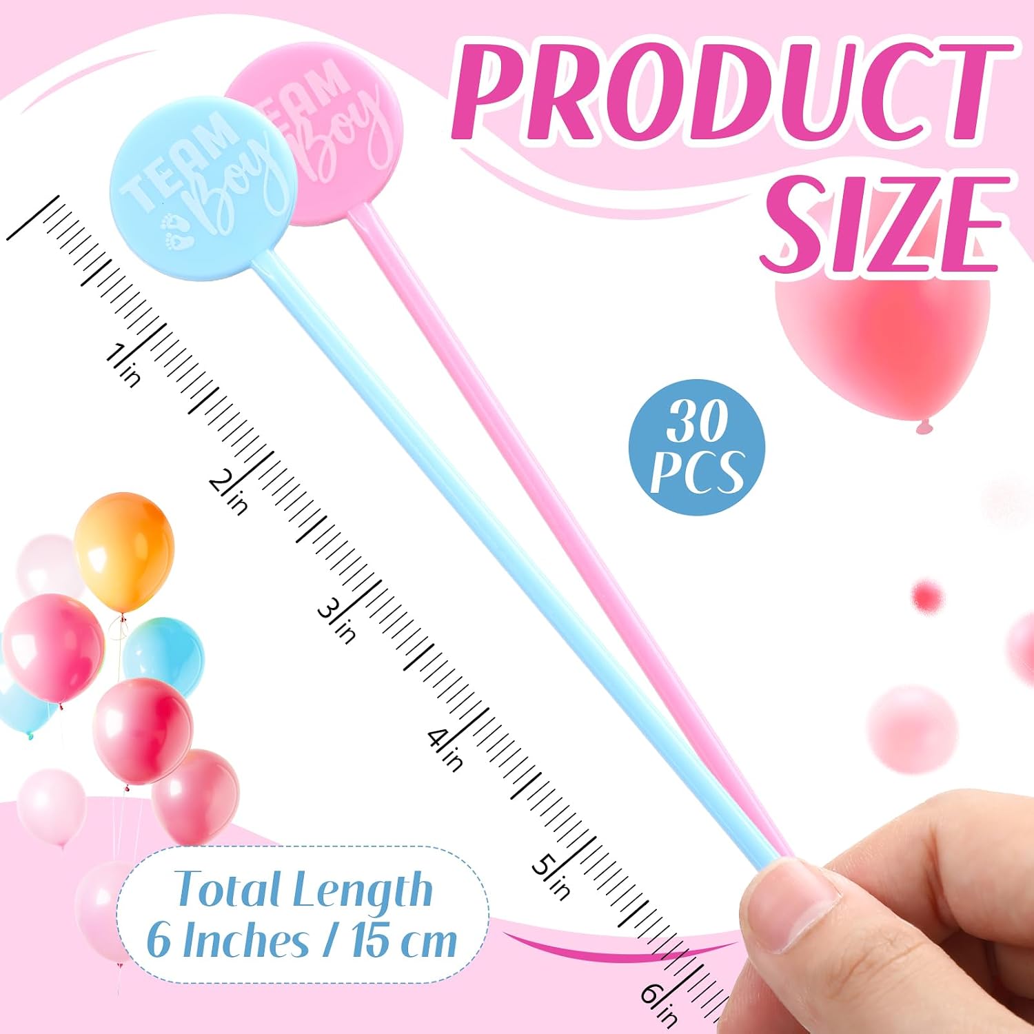 Chengu 30 Pcs 6 Inch Gender Reveal Decoration Gender Reveal Swizzle Sticks