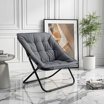 Saucer Chair Moon Chair, Oversized Comfy Foldable Faux Fur Lounge Reading Chair with Metal Frame, Cozy Accent Chair for Bedroom Dorm Living Room
