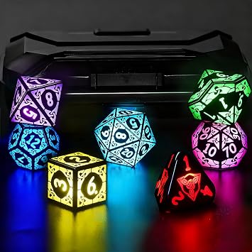 LED Dice DND Dice Set, ZHOORQI RGB Light up Dice Set DND Rechargeable, D and D Dice Accessories for Role Playing Games KS-RGB