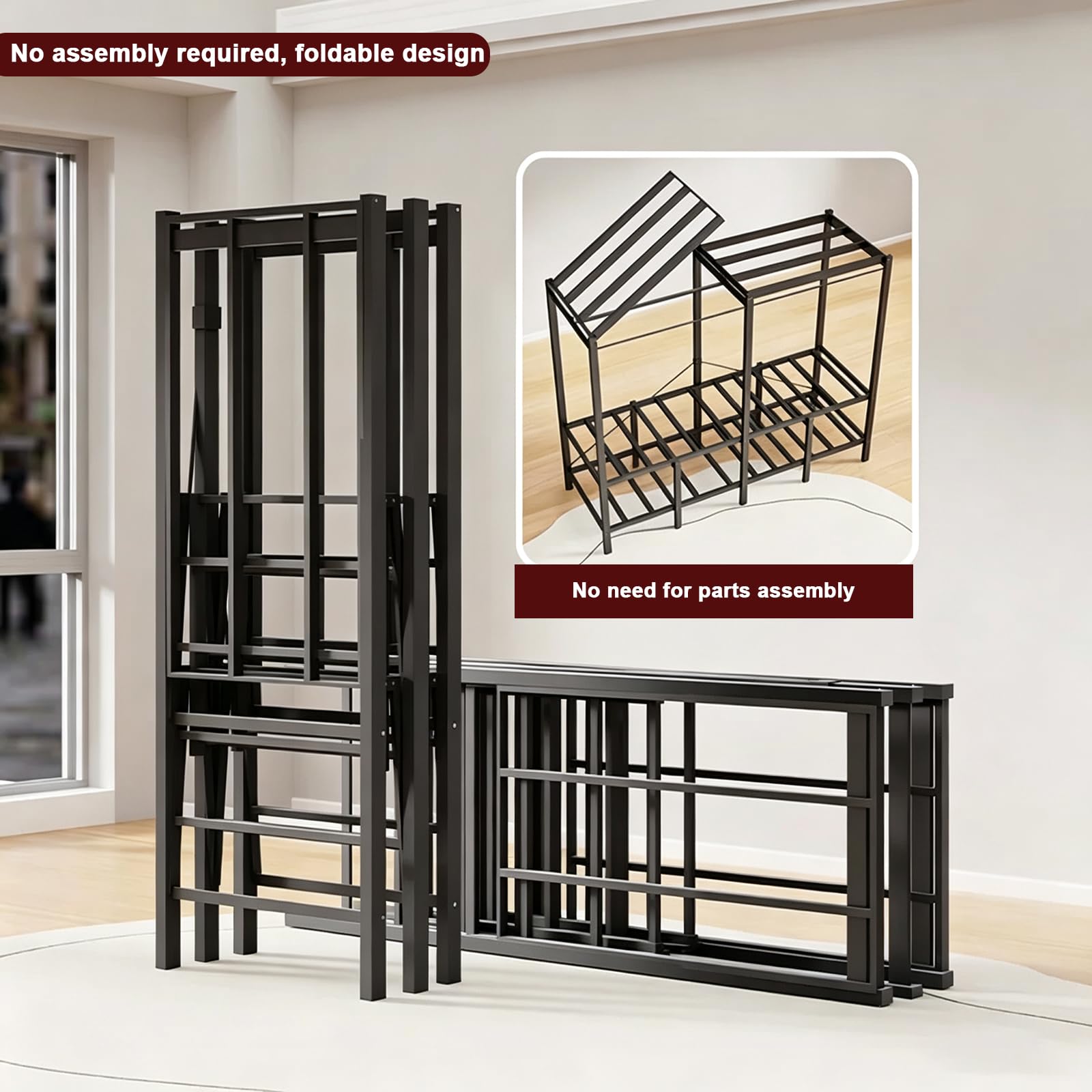 125cm Schwarz Faltbarer Kleiderschrank mit magnetischer Tür, 500 kg