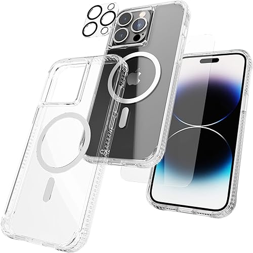 Case-Mate Paquete de protecciĂłn 3 en 1 Funda para iPhone 14 Pro (resistente transparente), vidrio templado y protector de lente, protecciĂłn contra Case-Mate Paquete de protecciĂłn 3 en 1 Funda para iPhone 14 Pro (resistente transparente), vidrio templado y protector de lente, protecciĂłn contra