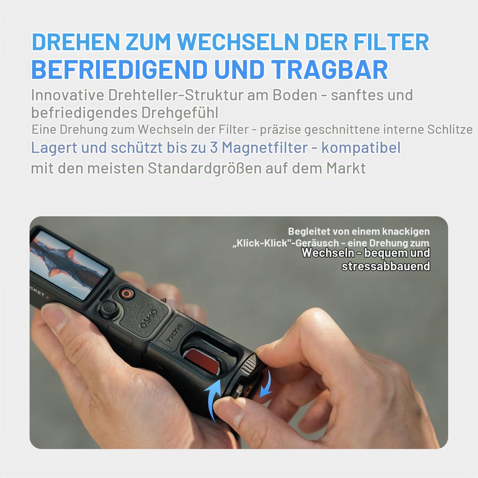 Tilta Magnetischer Filterbasis kompatibel mit DJI Osmo Pocket 4, Drehbare Filteraufbewahrung mit Stativunterstützung, MagSafe-kompatible magnetische Rückplatte, Platz für 3 Filter TA-T65-FSE-B