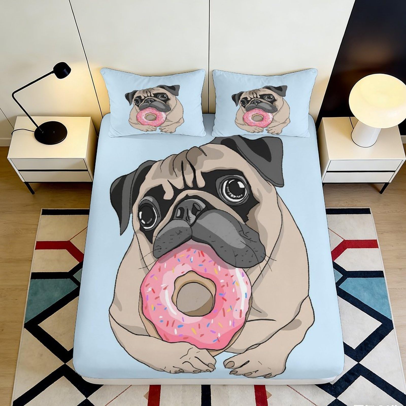 Tjiqhvmrn Style-8 3D Printed Cartoon Dog Donut Fitted Sheet Microfiber Deep Pocket Non-Slip Bedroom Bedding Full Wrap Cartoon Dog Mattress Fitted Cover For Home 90X200x25cm