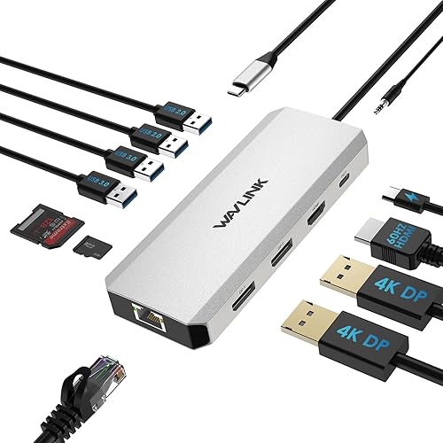 Estación de acoplamiento USB C con monitor doble, concentrador USB C de pantalla triple 12 en 1 para Windows con doble DP, HDMI, cargador PD de 100