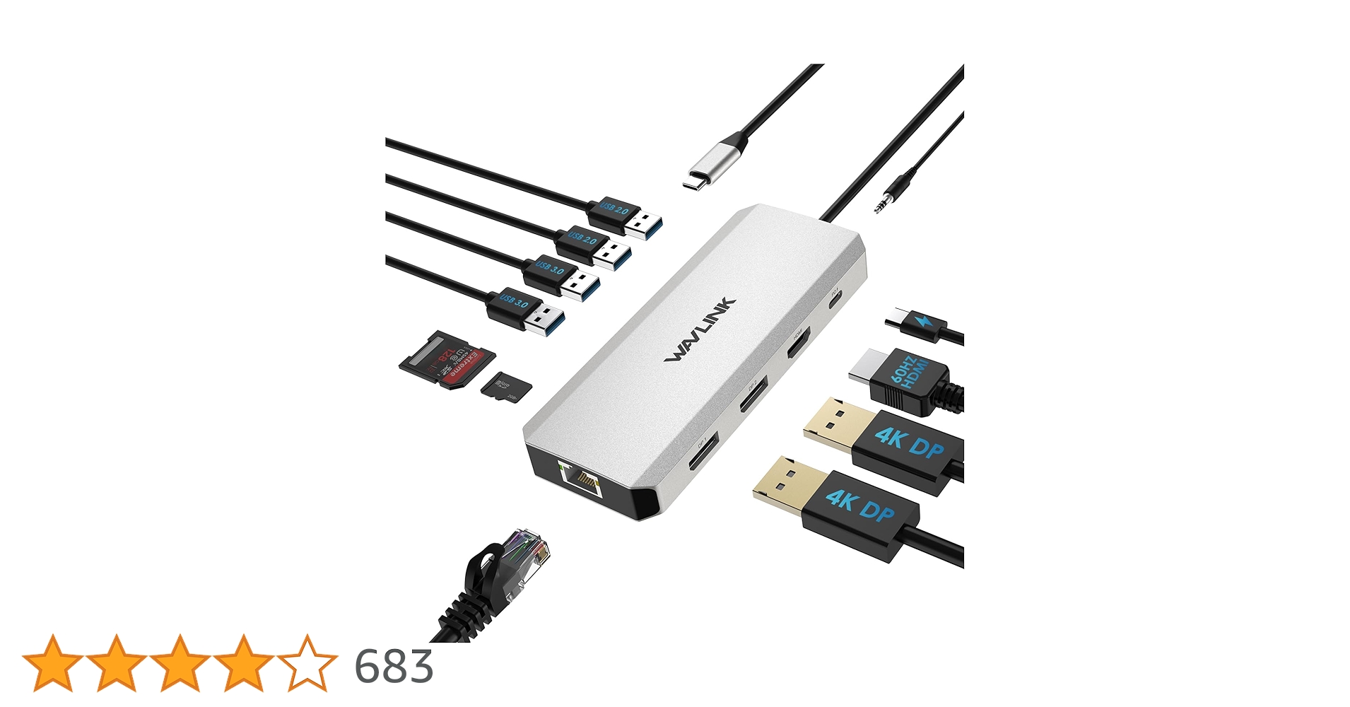 WAVLINK USB C Docking Station, 12 in 1 Triple Display USB C Hub for Windows with Dual DP, HDMI, Gigabit Ethernet, USB3.0/2.0 Ports, SD/TF Card Reader, Mic/Audio for Lenovo HP Dell XPS