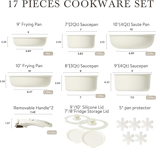 Miniatura 2 de CAROTE Juego de ollas y sartenes, juego de utensilios de cocina antiadherentes, mango desmontable, juegos de utensilios de cocina de inducción
