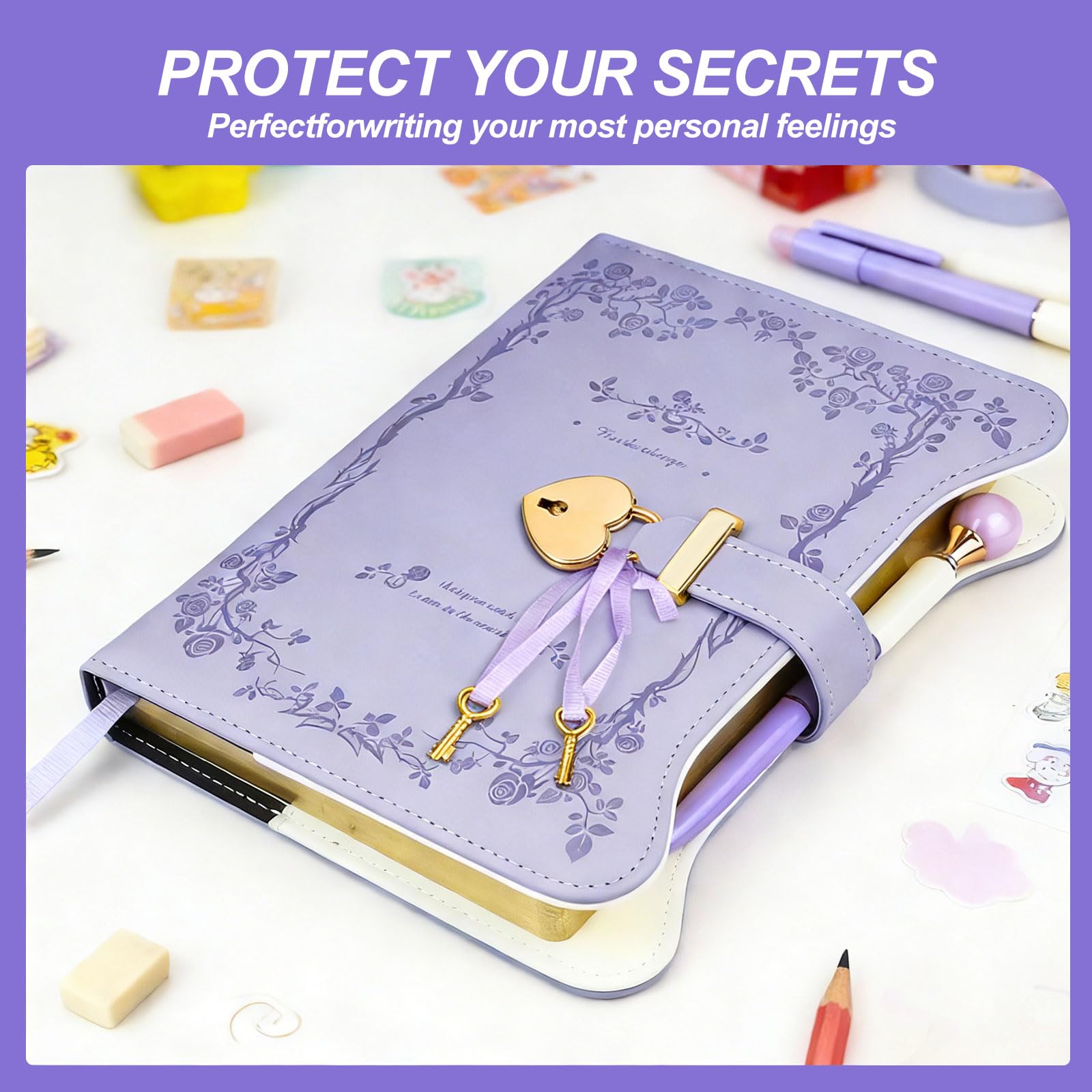 Diary with Lock for Girls and Women Lockable diary Kids Diary, A5 PU Leather Notebook with LocK - Image 2