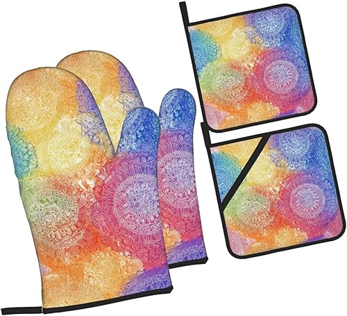 Miniatura 153 de Manoplas de horno y soportes para ollas, arte de mármol blanco y dorado, juego de 4 guantes de cocina resistentes al calor, antideslizantes