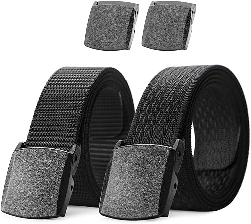 JASGOOD 2 Pack Nylon Web Belt Outdoor Military Men’s Metal Free Belt with TSA Plastic Buckle