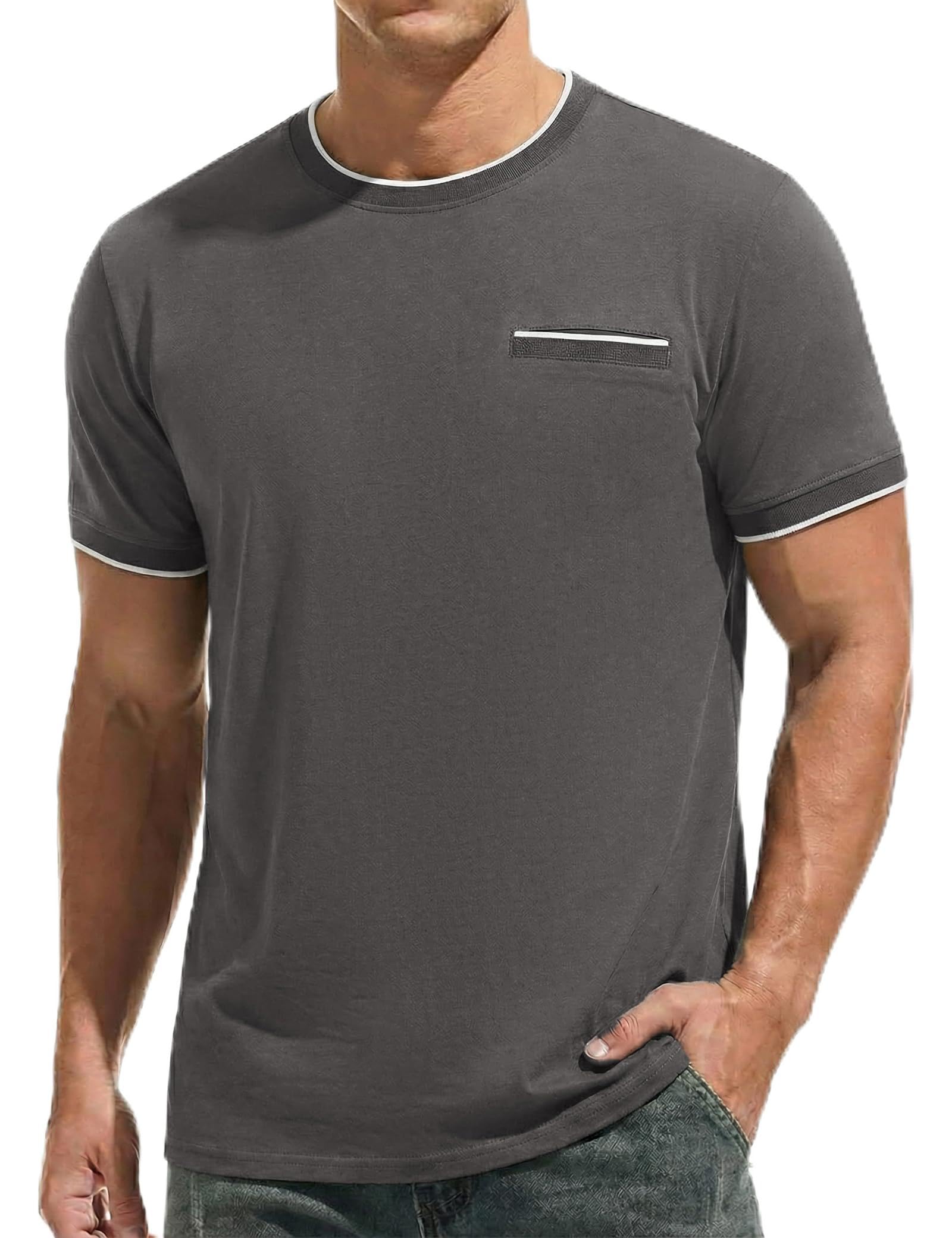 iClosam T Shirt Herren Baumwolle Gerippt Rundhalsausschnitt Kurzarm T-Shirts Männer Bequem Mens Sommer Casual Top S-3XL