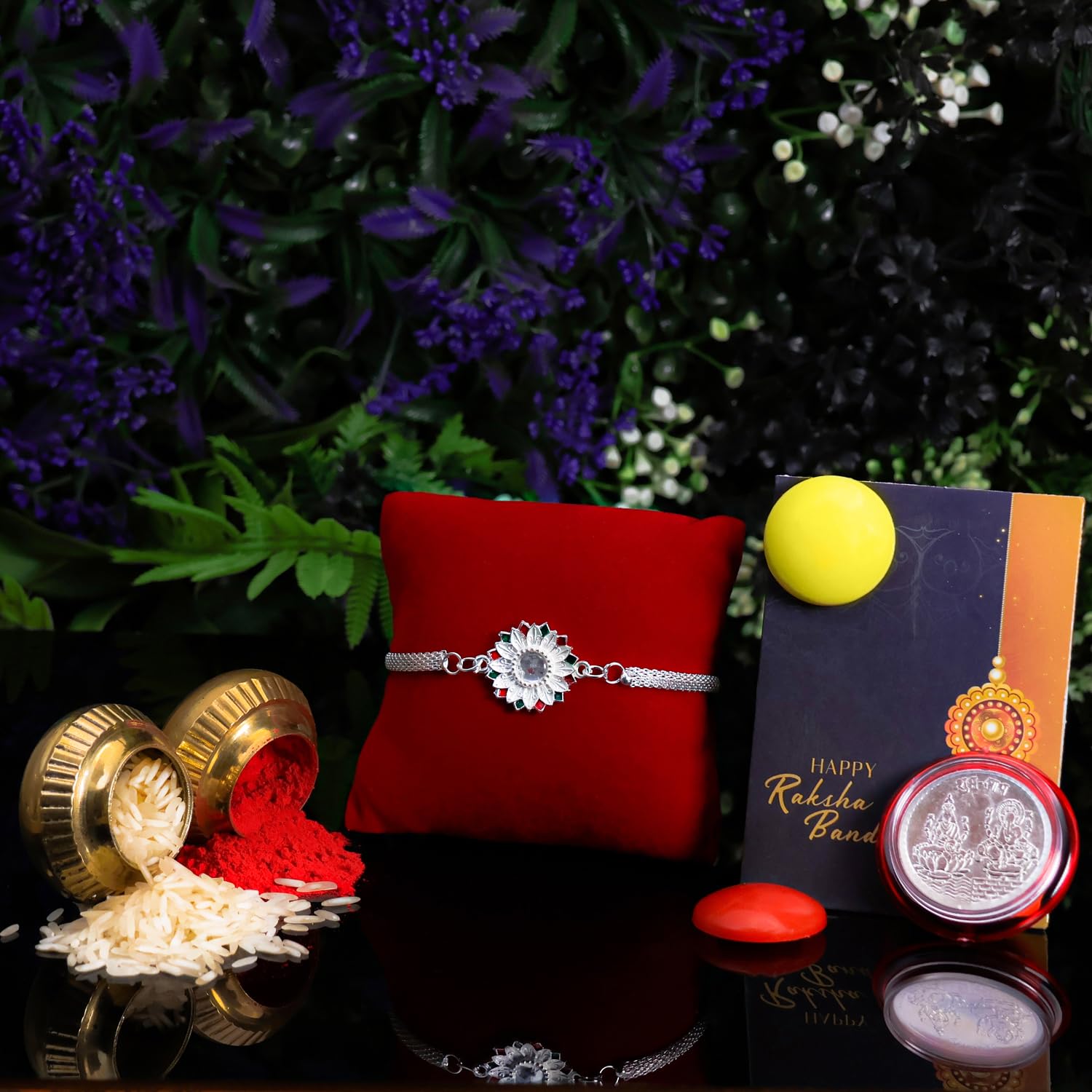 oblivion Rakhi for Brother – Silver Crystal Sunflower CZ Fancy Designer Bracelet Rakhi with Best Bro Badge, Roli Chawal, Silver Colour Coin & Card – Raksha Bandhan Rakhi Gift Hamper for Bhai Bhabhi-picture-33