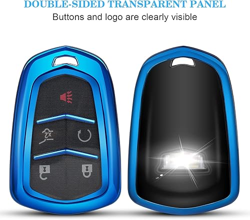 Miniatura 3 de QBUC Funda para llavero Cadillac, TPU suave de 360 grados con llavero compatible con Cadillac Escalade CTS SRX XT5 ATS STS CT6, 5 botones (azul)