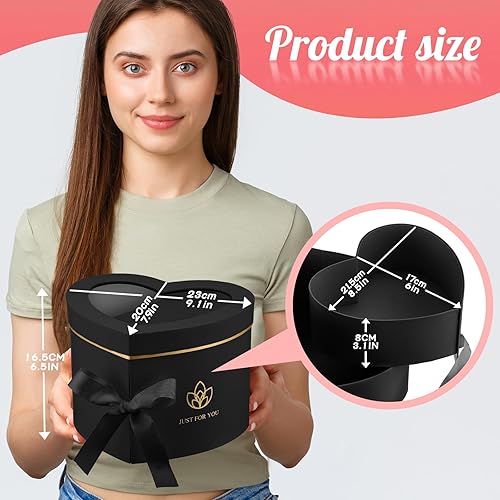 Miniatura 2 de Nuanchu 2 cajas de flores en forma de corazón para el día de la madre con ventana transparente, cajas florales de papel con tapas, cintas de doble